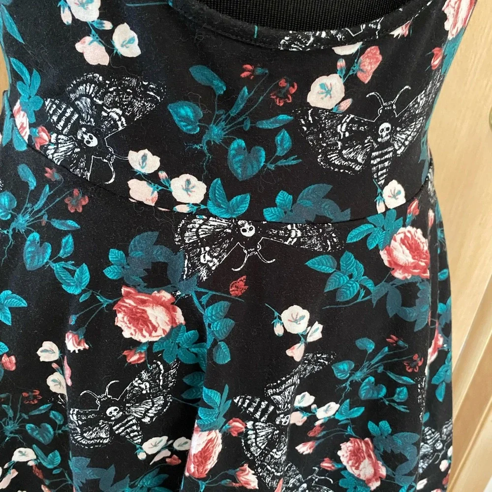 Death's Head moth/floral print cross back skater skirt jumper. New without tags - Picture 5 of 6